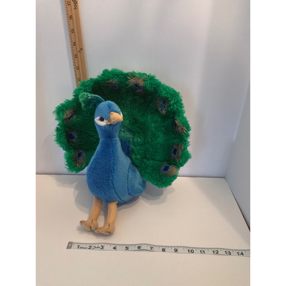 FAO Schwarz Plush Peacock Blue Green Feather Fan Tail Stuffed Animal‎ Toy
